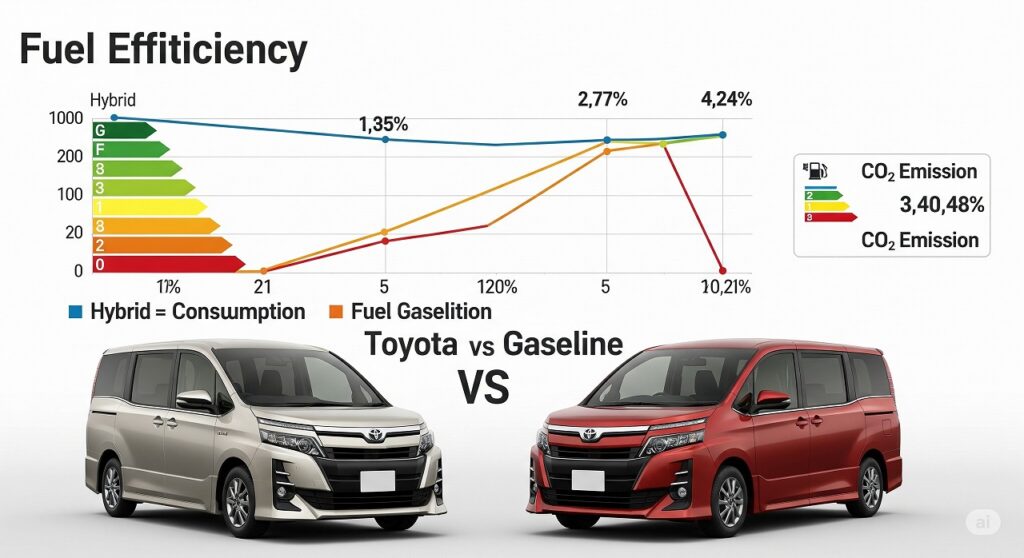 ヴォクシーのハイブリッドとガソリンの燃費の違いは?
